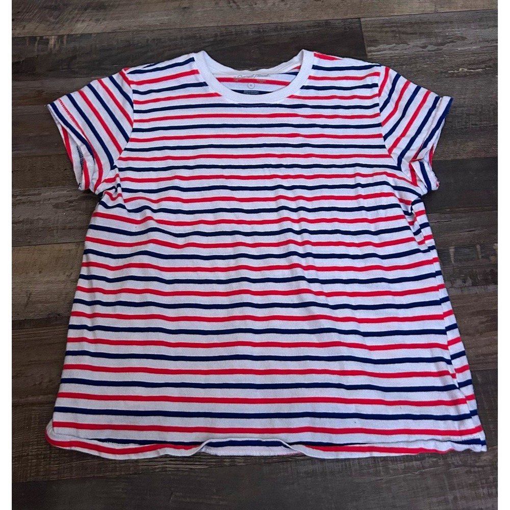 Universal Thread Red Blue White Striped Cotton Knit Crew Neck Tee Short Sleeve M